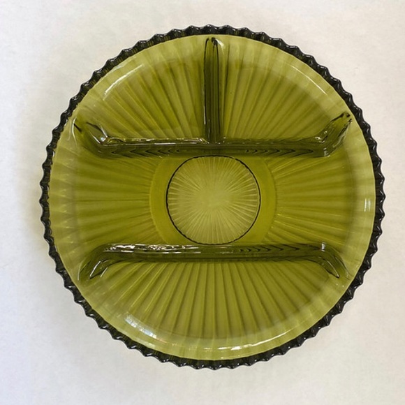 Vintage Indiana Depression Glass 1960s Divided Round Sawtooth Serving Platter - Picture 1 of 5